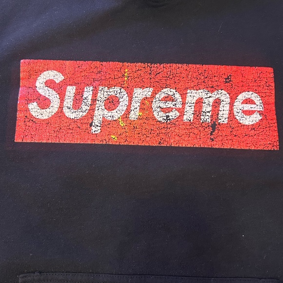Supreme Box Logo Hoodie Black Red – Vintage Distressed Size Large - Picture 2 of 9